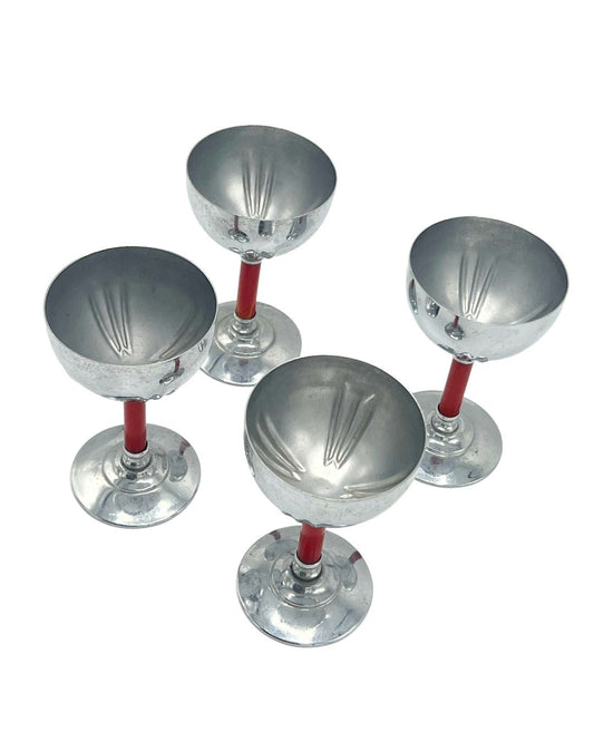 For the Home: Vintage Art Deco Silver Coupe Glasses with Red Stem by Bella Cucina –