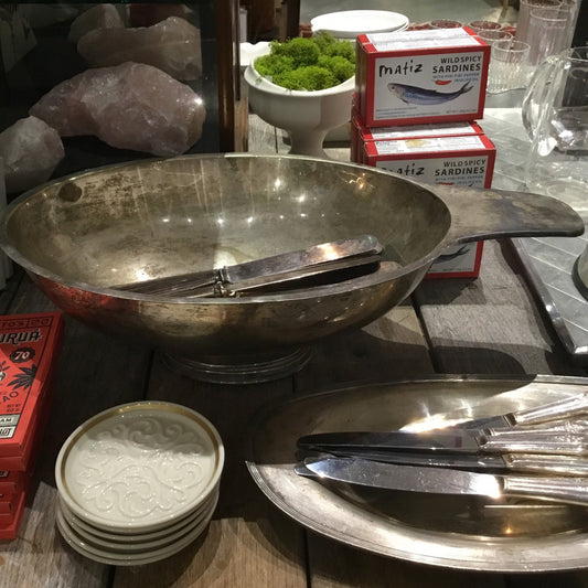 For the Table: Silver Serving Bowl with Handle by Bella Cucina – For the Table: Serveware