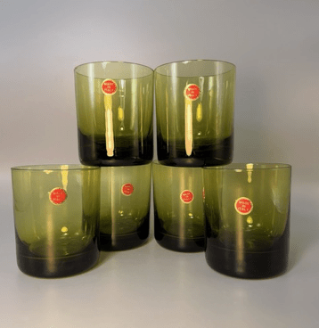 Glasses: Vintage Original Italian Olive Green Tumblers | Set of 6 by Bella Cucina – For the table: Glasses