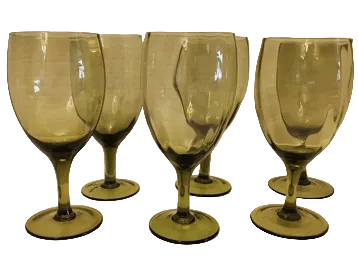 Glassware: Vintage Avacodo Green Optic Glass 7" Goblets - Set of 6 by Bella Cucina – Glassware: Vintage wine glasses