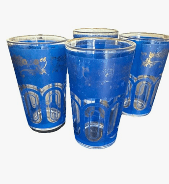 Glassware: Vintage Italian Cobalt Blue and Gold Gilt Glasses | Set of 4 by Bella Cucina – For the table: Glasses