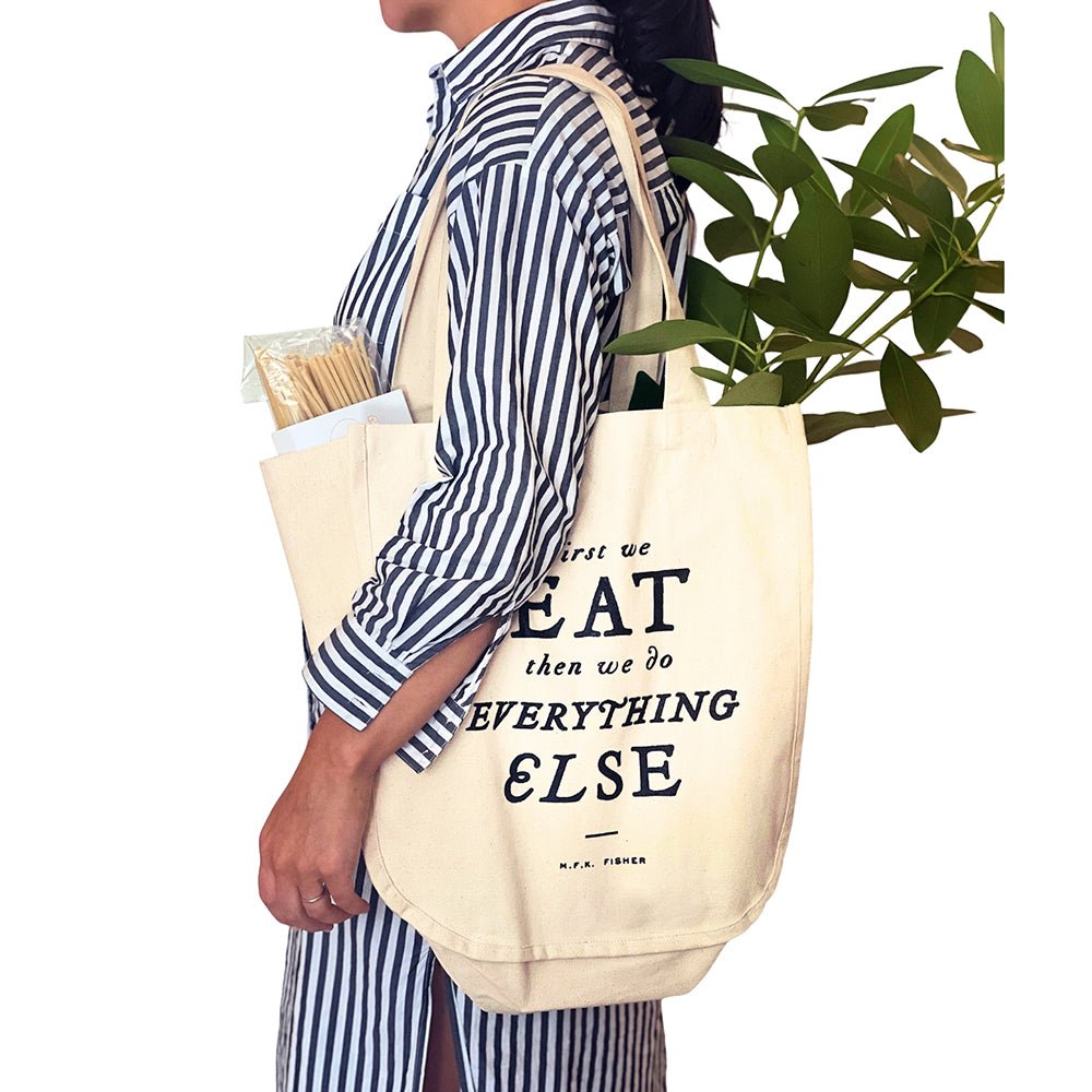 Organic Cotton Market Tote "First we eat" by Bella Cucina – Basket