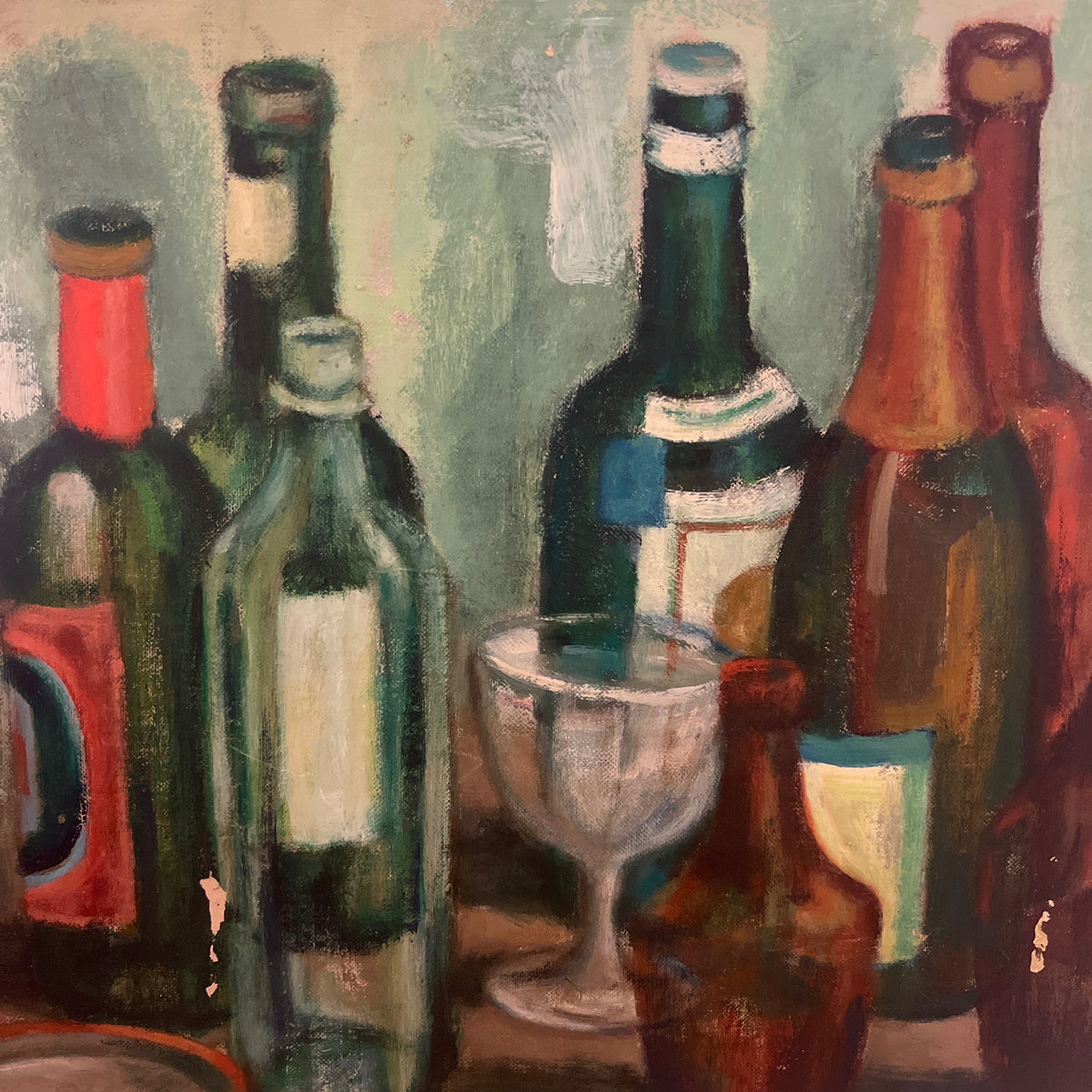 Art: Vintage Artwork Oil on Canvas Painting | " Blue Bottles"