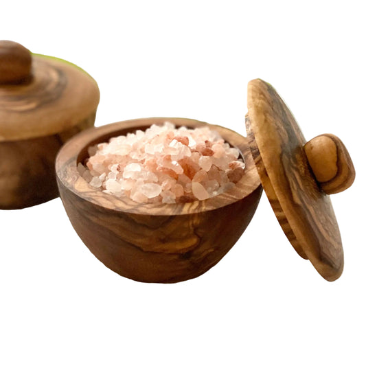 Small olive wood jar with lid at Bella Cucina in Atlanta