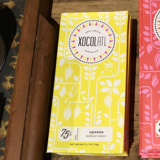 XOCOLATL Uganda Semuliki Forest 75% dark chocolate bar at Bella Cucina in Atlanta