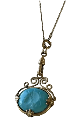 Vintage 18” Gold Filled Turquoise Intaglio Necklace by Bella Cucina –
