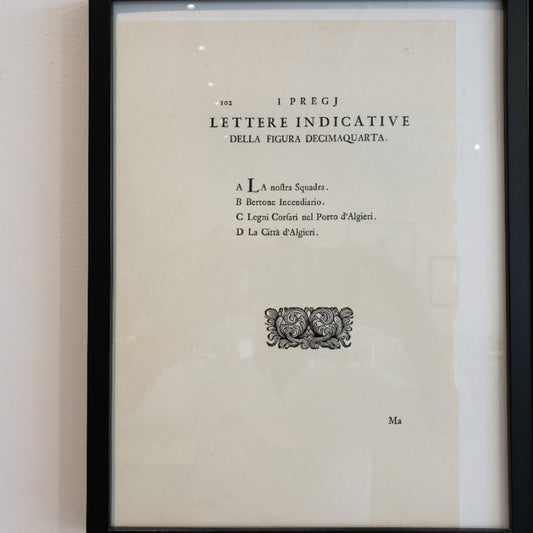 Framed antique Italian manuscript page, Lettere Indicative 102 at Bella Cucina in Atlanta