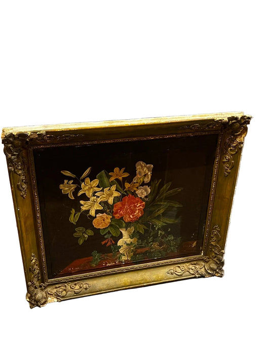 French floral oil painting, late 1800s, at Bella Cucina in Atlanta
