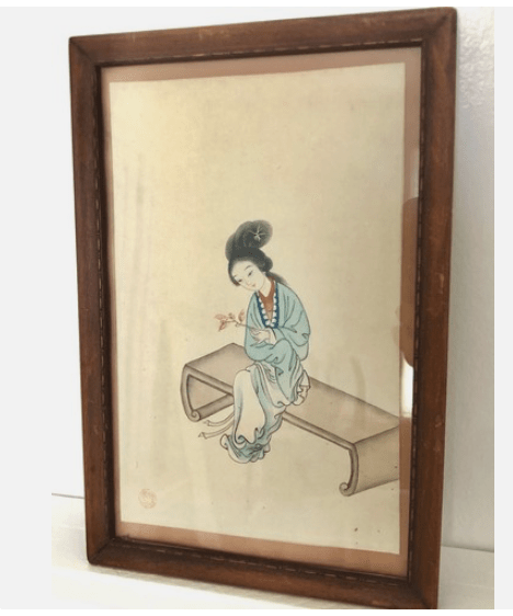 Vintage art: Japanese Geisha Print in Wood Frame by Bella Cucina – Artwork