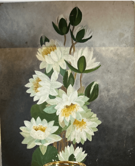Vintage art: Oil Painting - White lotus by Bella Cucina –