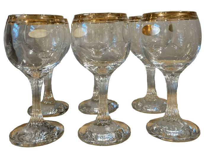 Vintage clear glasses with Gold rim - set of 6 by Bella Cucina – Glassware: Vintage wine glasses