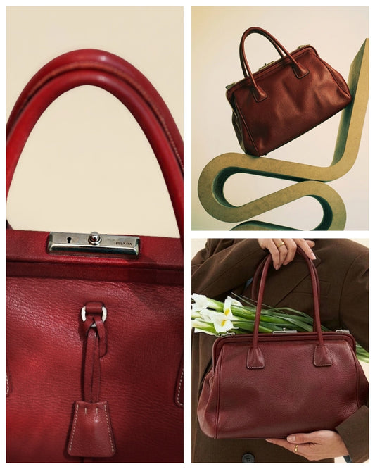 Vintage Clothing: Prada, Leather Frame Bag in Red by Bella Cucina – Vintage Clothing: Bag