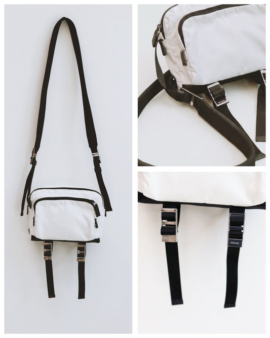 Vintage Clothing: Prada Nylon Crossbody Bag (white/black) by Bella Cucina – Vintage Clothing: Bag