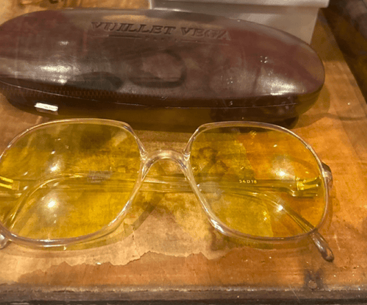 Vintage 1960s clear acrylic sunglasses with yellow lenses at Bella Cucina in Atlanta