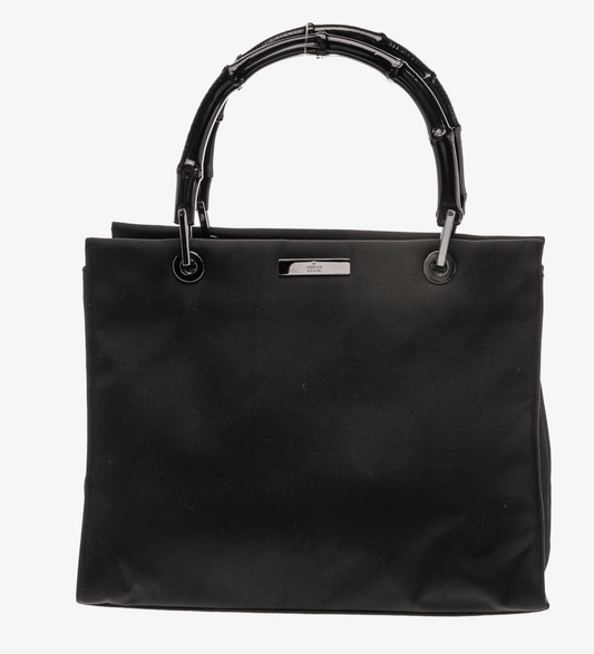 Vintage Gucci Black Bamboo Nylon Handbag with Silver hardware by Bella Cucina – clothing