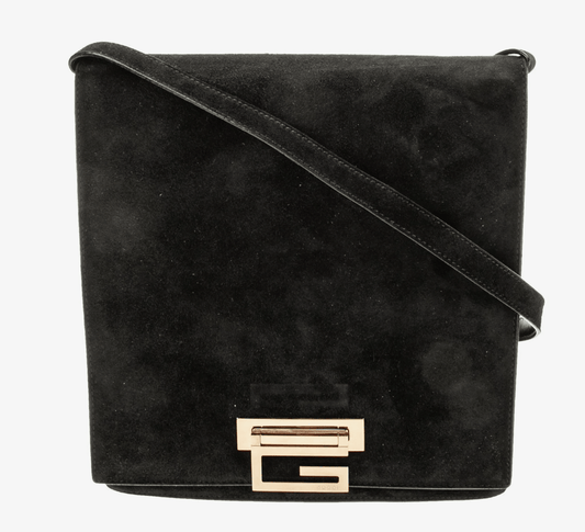 Vintage Gucci Black Suede Leather Top Handle Purse with Gold G hardware by Bella Cucina – clothing