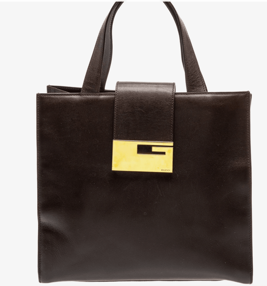 Vintage Gucci Brown Leather Top Handle Purse with Gold G hardware by Bella Cucina – clothing