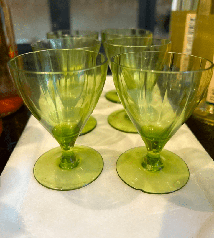Vintage Italian Green Aperitivo Glassware Set (Set of 6) by Bella Cucina – For the table: Glasses
