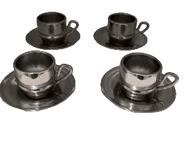 Vintage Italian Silver Stainless Espresso Cups and Saucers | Set of 4 by Bella Cucina –