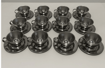 Vintage Italian Silver Stainless Espresso Cups and Saucers | Set of 6 by Bella Cucina –