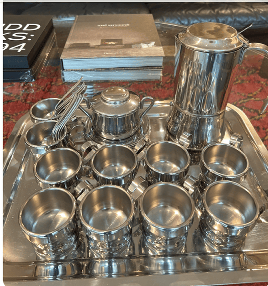 Vintage Italian Silver Stainless Espresso pot + cups and accessories by Bella Cucina –