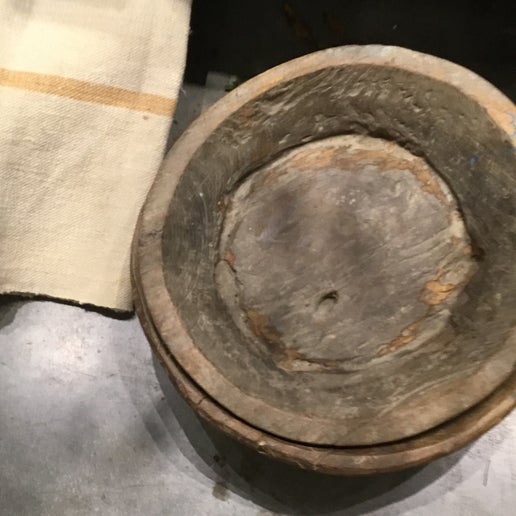 Large vintage wood bowl at Bella Cucina in Atlanta