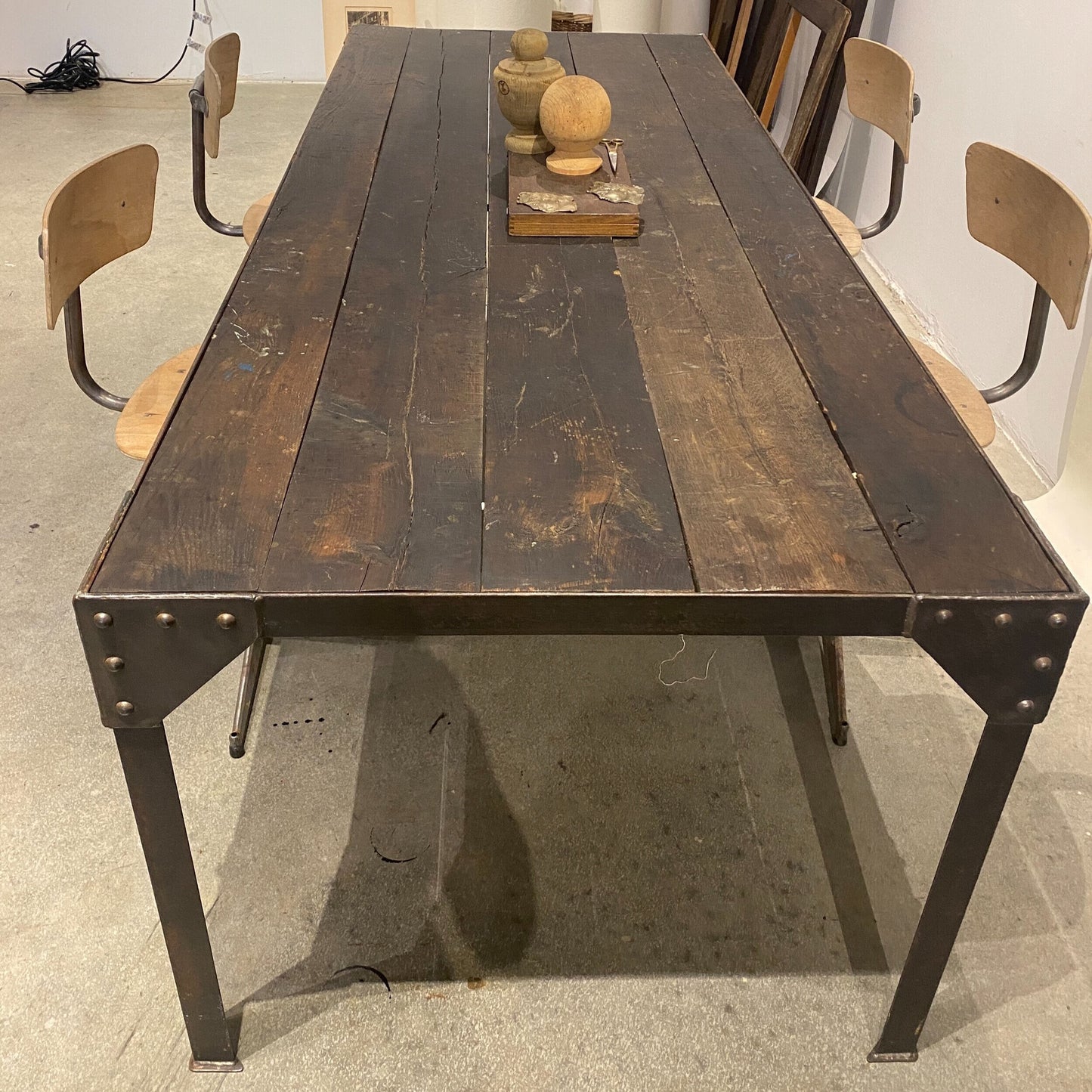 Antique Black and Metal Farm Table
