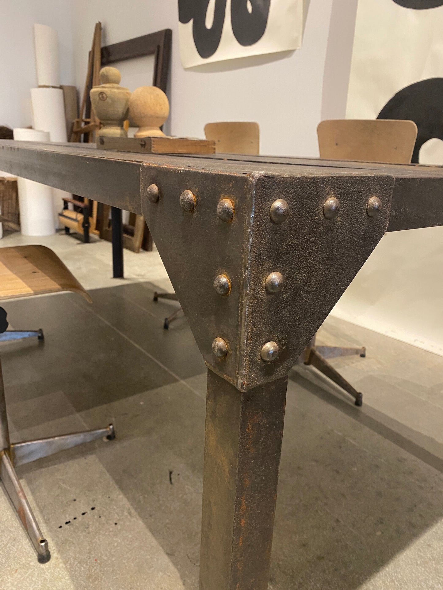 Antique Black and Metal Farm Table