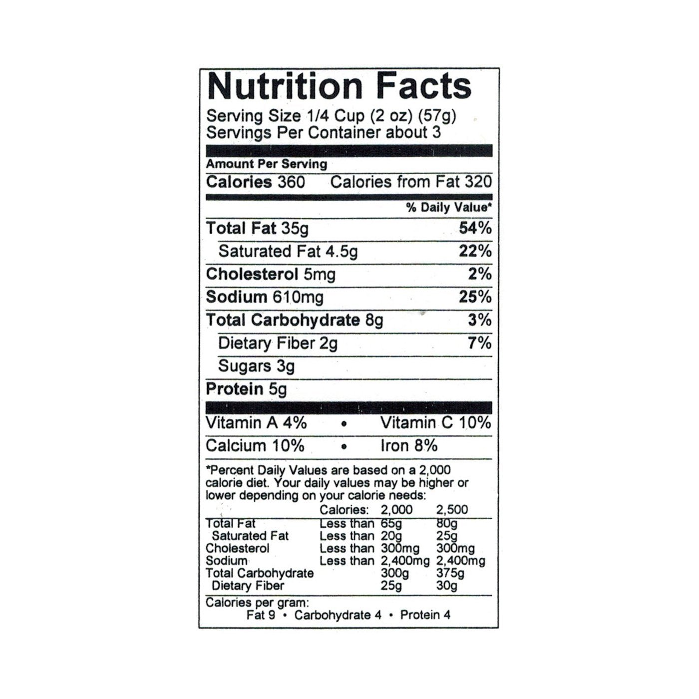 Nutrition facts label for Bella Cucina Dressed Sun-Dried Tomato Pesto – serving size, calories, and nutritional values