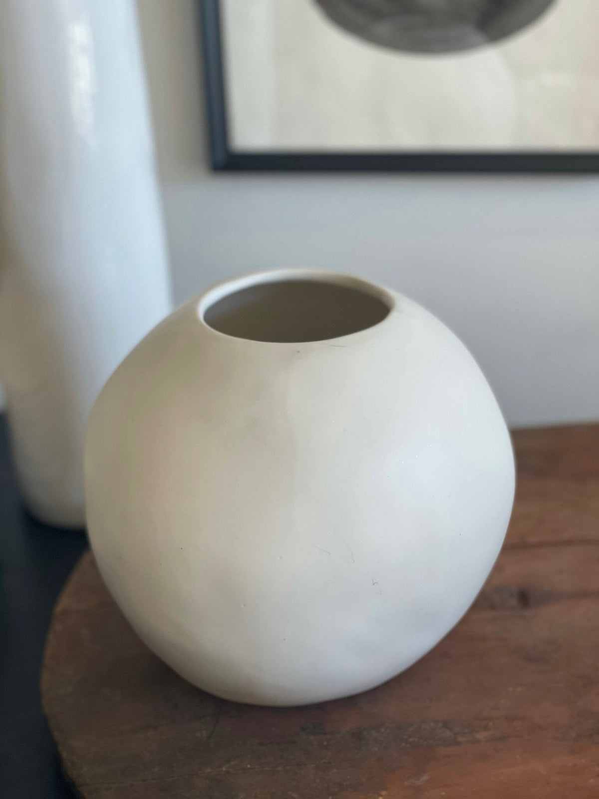 Alex Marshall round white stoneware vase at Bella Cucina in Atlanta